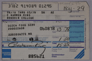 Image of American Express charge slip from Ogden Food Service for C. Warren Ring