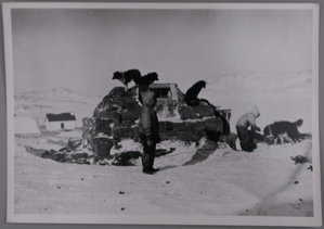 Image of Moravian Mission, Labrador, Hebron Eskimos [Inuit] by Their Sod-House