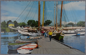 Image: Schooners and small boats moored in Camden, Maine, Harbor
