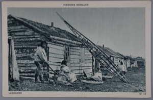Image of Eskimo [Inuit] huts and framework of a kayak