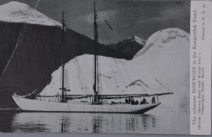 Image of The Schooner Bowdoin in the Kangerluk Fiord (with message)