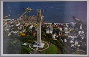 Image of Cape Cod Mass. - Aerial view of Provincetown with the Pilgrim tower (w. message)