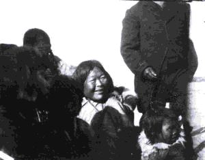Image of Inuit women and children aboard