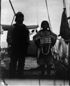 Image: Inuit couple aboard. Note her beaded amautik