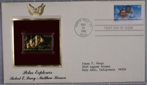 Image of First day cover, gold stamp replica of Peary & Henson 