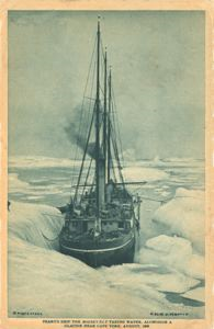 Image: Peary's Ship the Roosevelt Taking Water, Alongside a Glacier Near Cape York, August, 1908