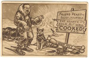 Image of Postcard: Peary/Cook cartoon, "Cold but well COOKED!"