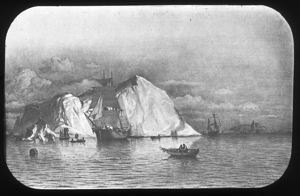 Image of Unidentified Artwork Depicting Fishing Scene with Icebergs