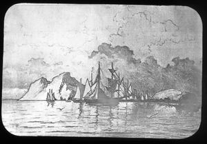 Image of Unidentified Sketch Depicting Vessels and Icebergs, Reproduction