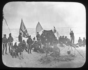 Image: The Party in Camp on the Top of the Glacier after a Day's Journey Inland
