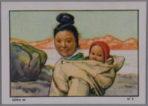 Image of Card, woman and baby; French expedition to Greenland  1934-1935