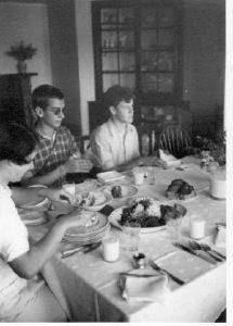 Image of Miss Wenyon, Ted Squier and Francis Scott at dinner table