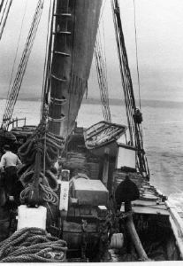 Image of Deck scene including anchor and life boat