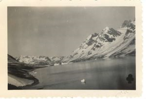 Image: Mountains, water, small icebergs
