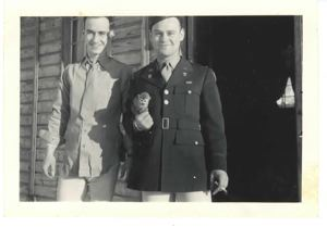 Image of Lt. Harry Belo, Lt. Cohen, Cheek the monkey