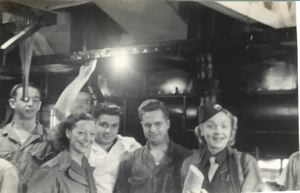 Image: Jane Cook, four servicemen and Marlene Dietrich in kitchen. Quartermaster Compan