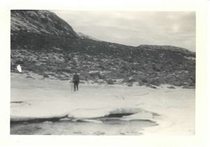 Image of Serviceman walking on ice foot at Bluie West 1