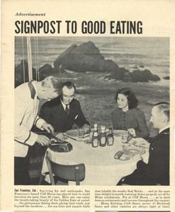 Image of Rutledge and others being served at Cliff House, advertisement