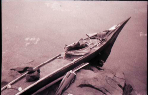 Image of Section of kayak with equipment aboard