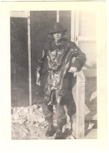 Image of Rutledge in rain outfit