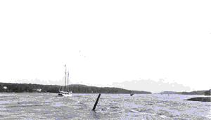 Image of The BOWDOIN steaming down the Sheepscot