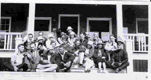 Image of Crew and friends on steps of Holly Inn