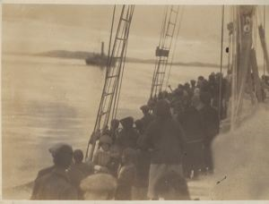 Image of Large crowd at port rail of the BOWDOIN