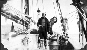 Image: Alfred Weed with large fish, and Charles Sewall -aboard