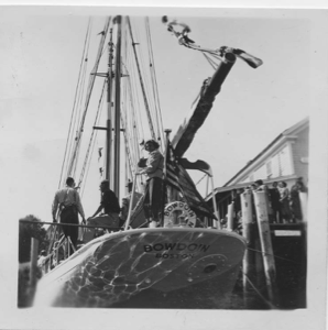 Image of The BOWDOIN, Helga Osgood on the stern