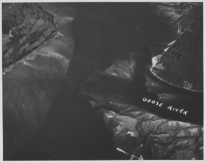 Image of Aerial view of Goose River, Groves Point, Goose Bay and Lake Melville