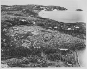 Image of Aerial view of Voisey's Bay and village, just south of Nain