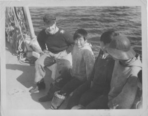 Image of Crewman and Eskimo [Inuit] boys aboard