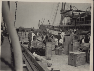 Image: Expedition supplies on dock. Brooklyn Navy Yard