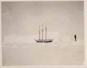 Image of Off Cape York. Great grounded iceberg. "Cluett" in foreground. (Captain Comer) 2d
