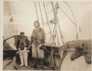 Image of Peter Freuchen and Nah-vrah-na, his wife, on board the "Cluett"