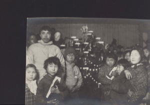 Image of A Christmas tree for Eskimo [Inuit] children; many children