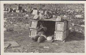 Image: Shoo-e-ging-wah [Suakannguaq Qaerngaaq] playing house - Spratt's boxes