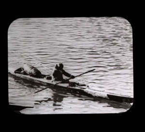 Image of Kayaker in large kayak, seal float  on deck