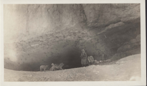 Image of Inuit with team at base of cliff