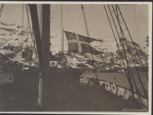 Image of Danish official flag on ship's deck