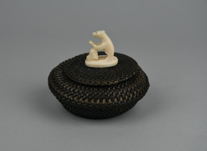 Image of baleen basket with bear and whale finial and oval starter