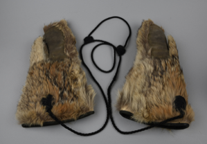 Image: fur mitts lined wtih duffel, women's (small), worn leather palms