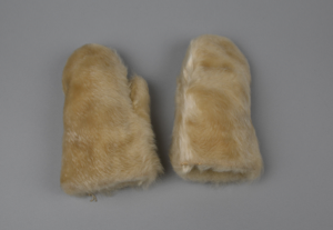 Image: white fur mittens, child's 