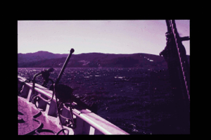 Image of Mountains seen over rail  [purple]