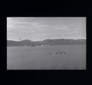 Image: Four kayakers   [b&w]