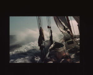 Image of Looking across dories to rough seas  