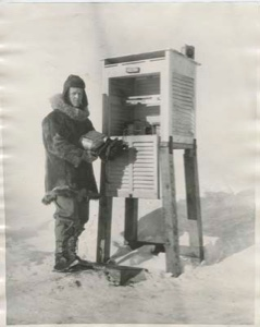 Image of Henry J. Harrison, aerologist, at the weather instruments shelter