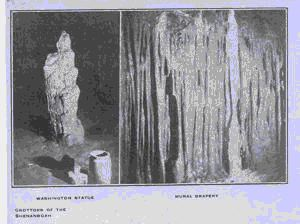 Image: Washigton Statue.  Mural Drapery.  Grottoes of the Shenodoah 