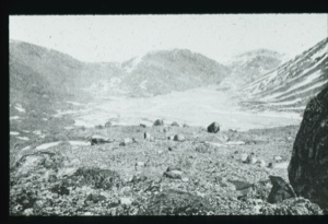 Image: Hills, glacier, boulders  [from a book]                         