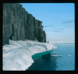 Image of Man at far end of broad ice foot